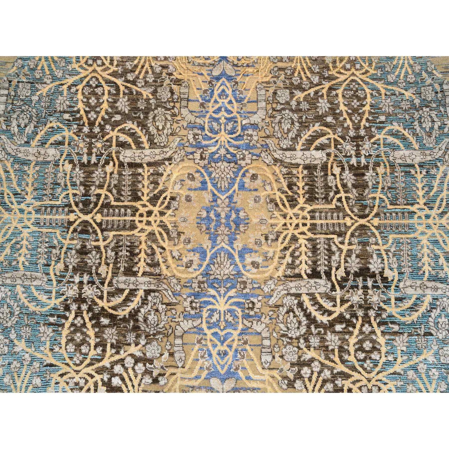 6'X6' Gold Brown Saroogh Silk With Wool Hand Knotted Round Rug