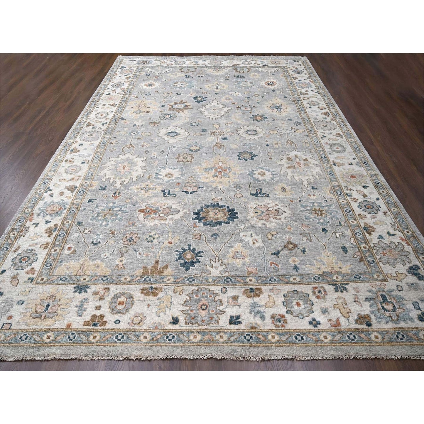 12'X17'10" Gray Oushak Design Wool Hand Knotted Oversized Oriental Rug