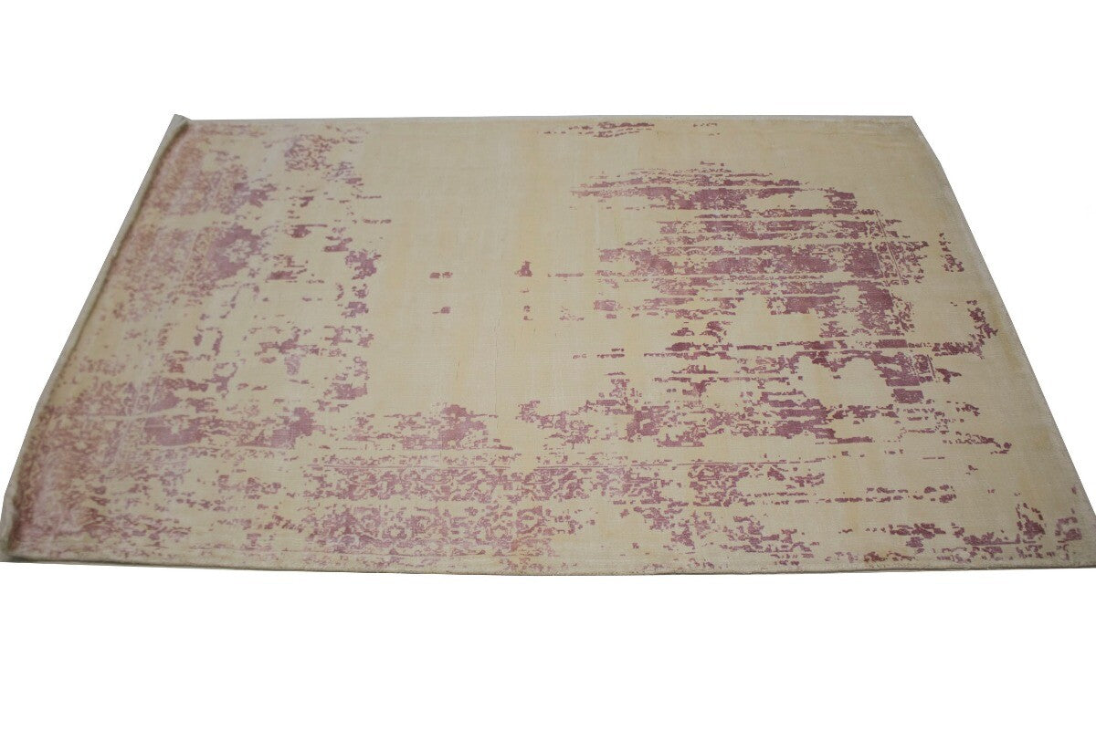 Cream 4X6 Hand-Loomed Distressed Floral Rug