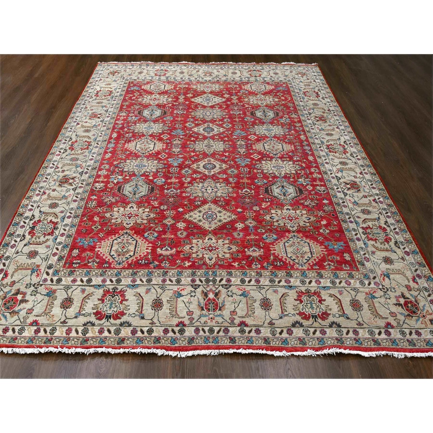 9'X12' Red Hand Knotted Pure Wool Karajeh Design Oriental Rug
