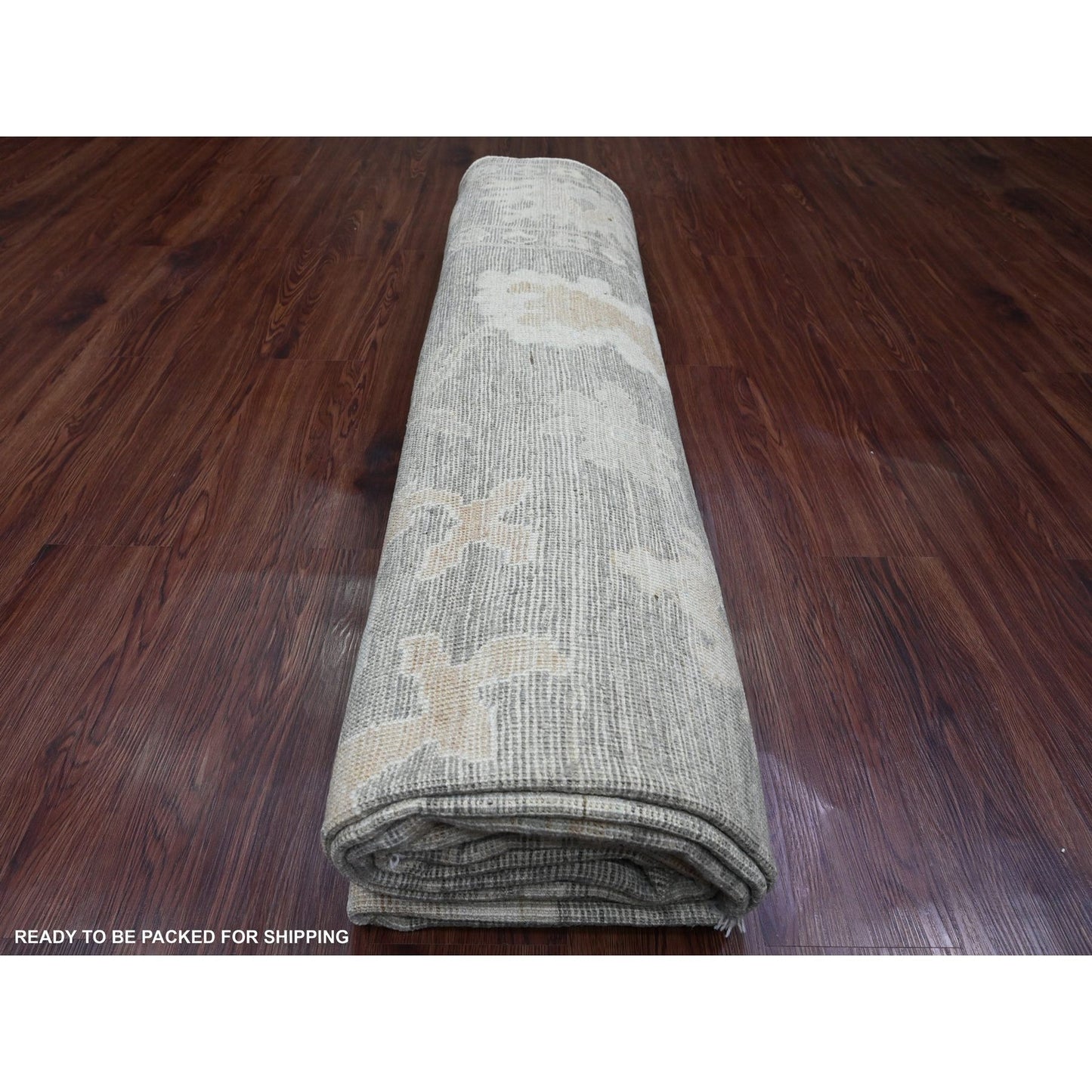 8'10"X11'10" Gray Afghan Angora Oushak Leaf Pattern Hand Knotted Wool Rug