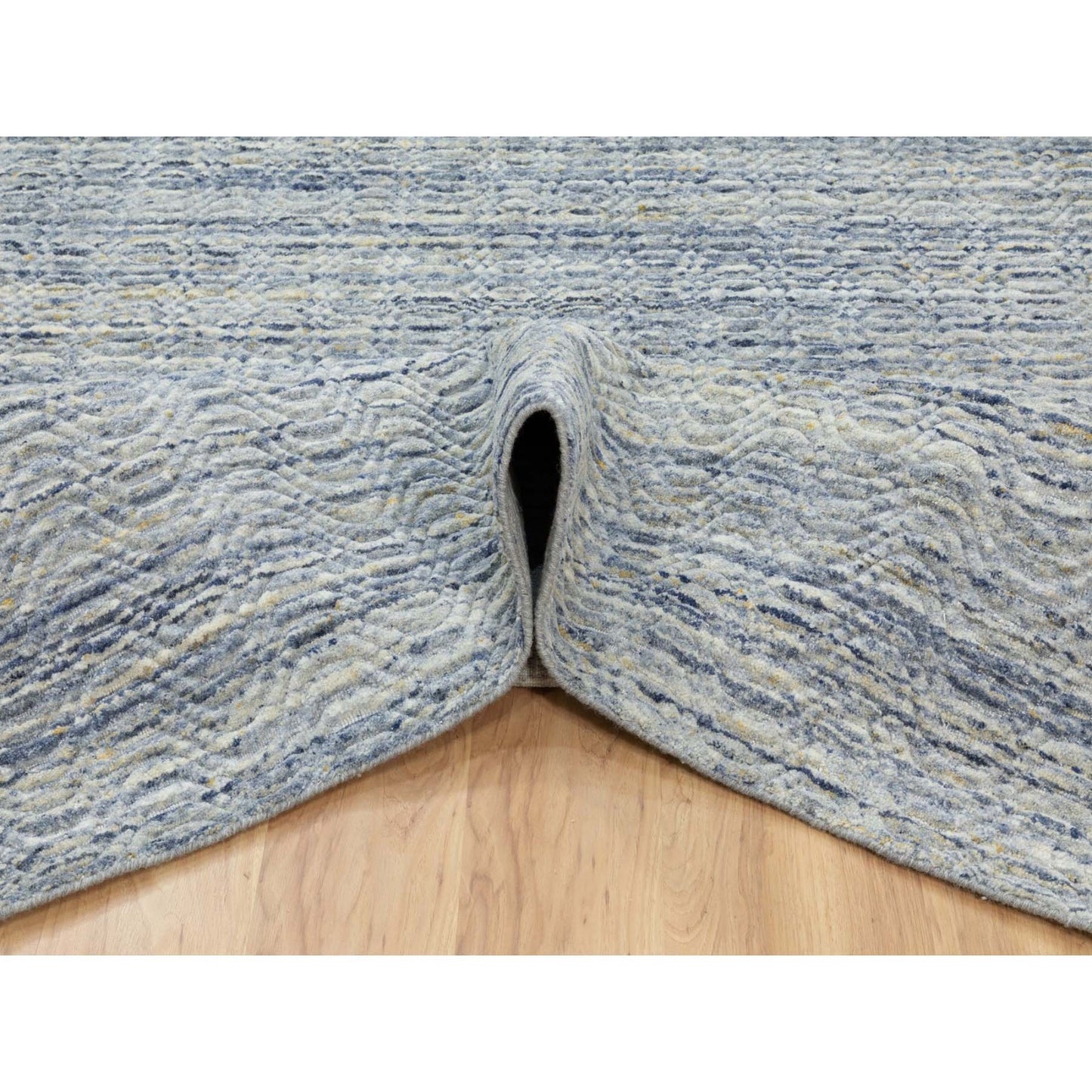 9'X11'10" Blue Hand Loomed Variegated Design Organic Wool Oriental Rug