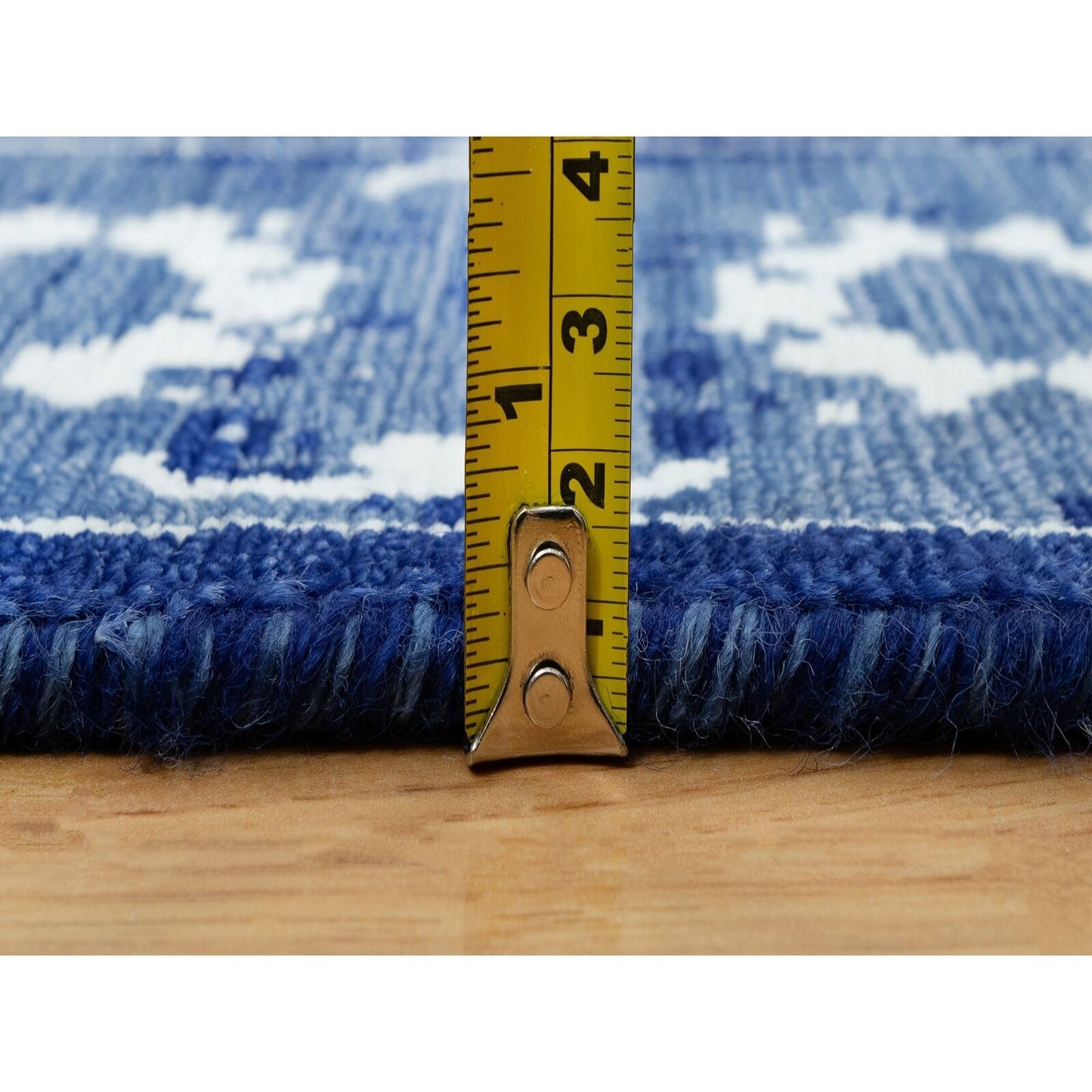 2'6"X8' Blue Hand Knotted Tebraz Leaf Design Wool And Silk Runner Rug