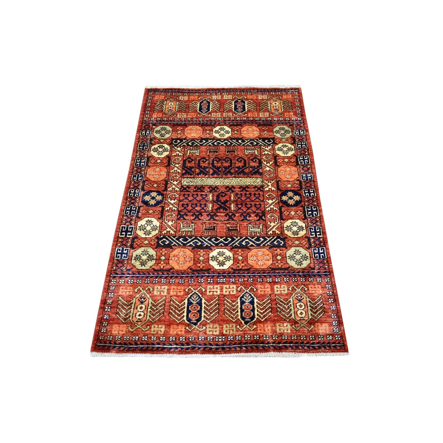 3'1"X5'1" Red, Afghan Ersari, Animal Figurines Soft Wool Hand Knotted Rug
