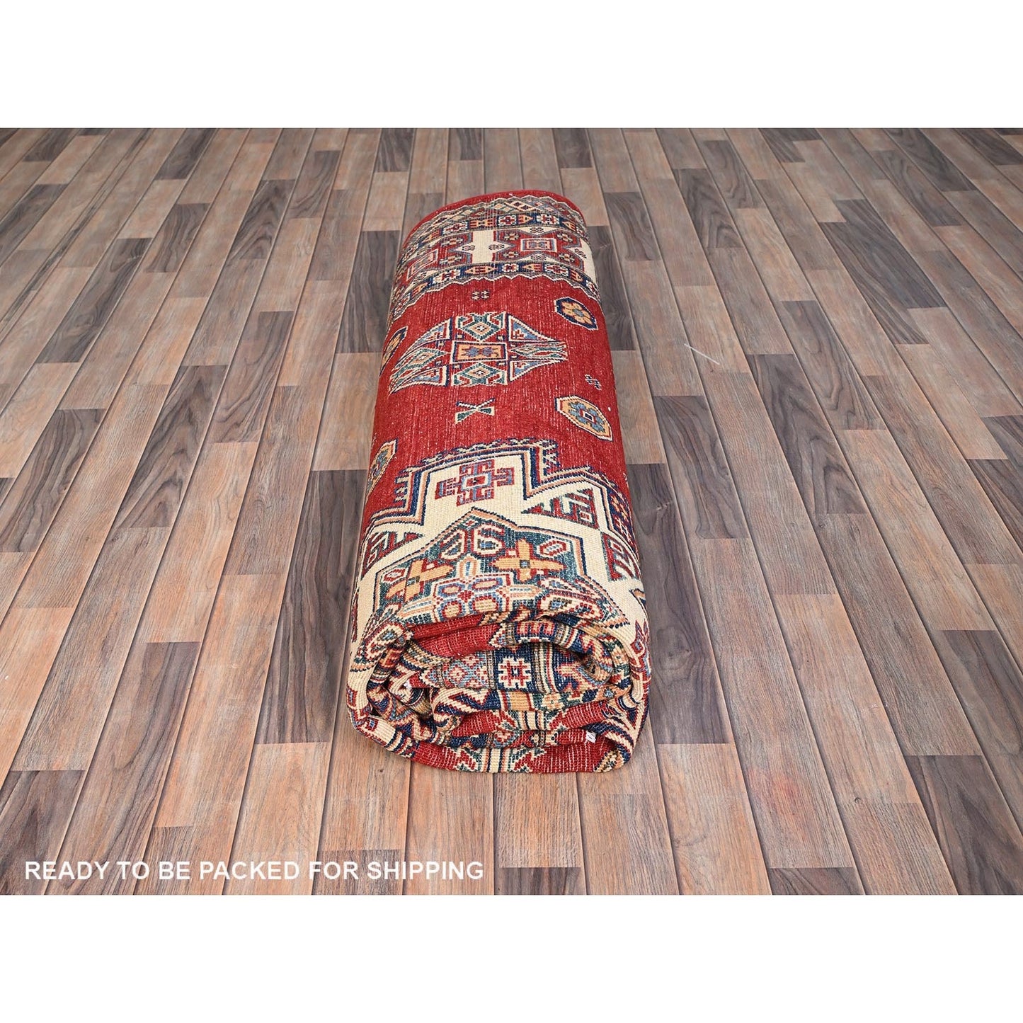 8'2"X10' Red Special Kazak Large Elements Hand Knotted Oriental Wool Rug