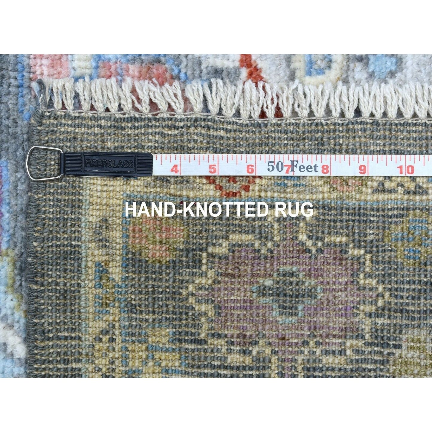 3'2"X13'9" Charcoal Black Angora Oushak Pure Wool Hand Knotte Runner Rug