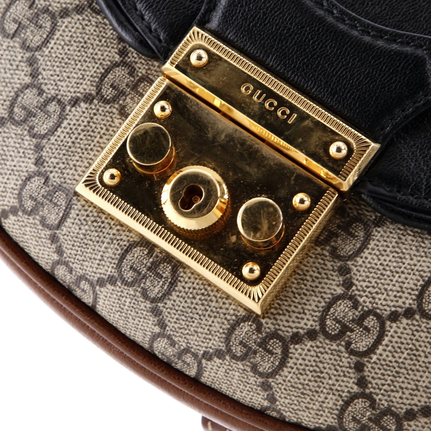Gucci Padlock Saddle Shoulder Bag Gg Coated Canvas And Leather Small