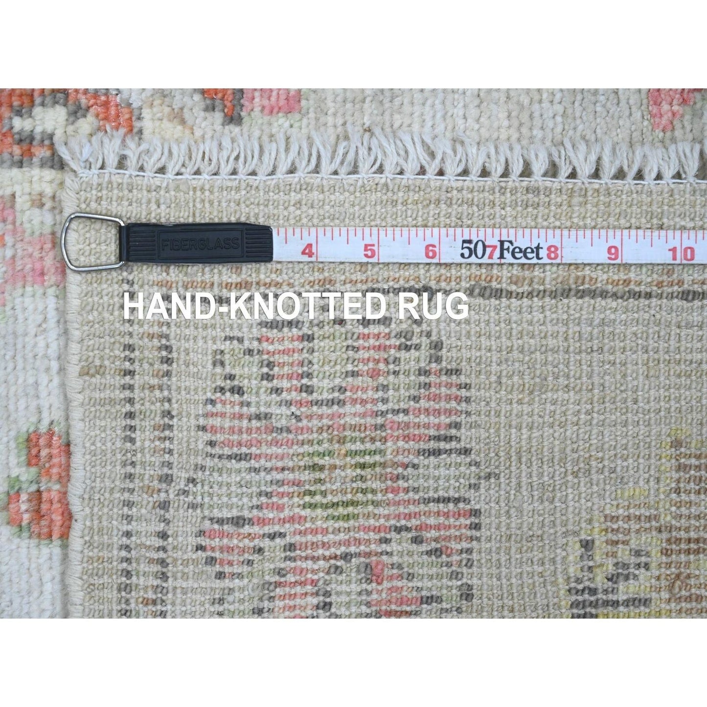 3'X6' White Afghan Angora Oushak Leaf Design Hand Knotted Wool Runner Rug