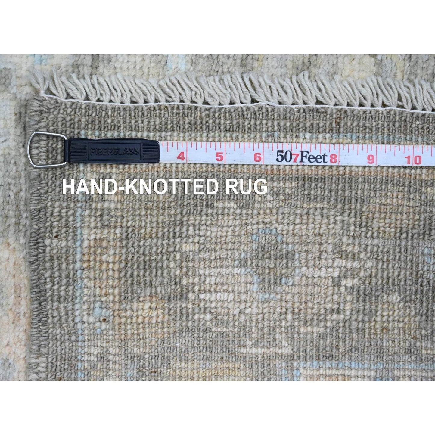 3'X9'8" Gray Hand Knotted Afghan Angora Oushak Leaf Motif Wool Runner Rug