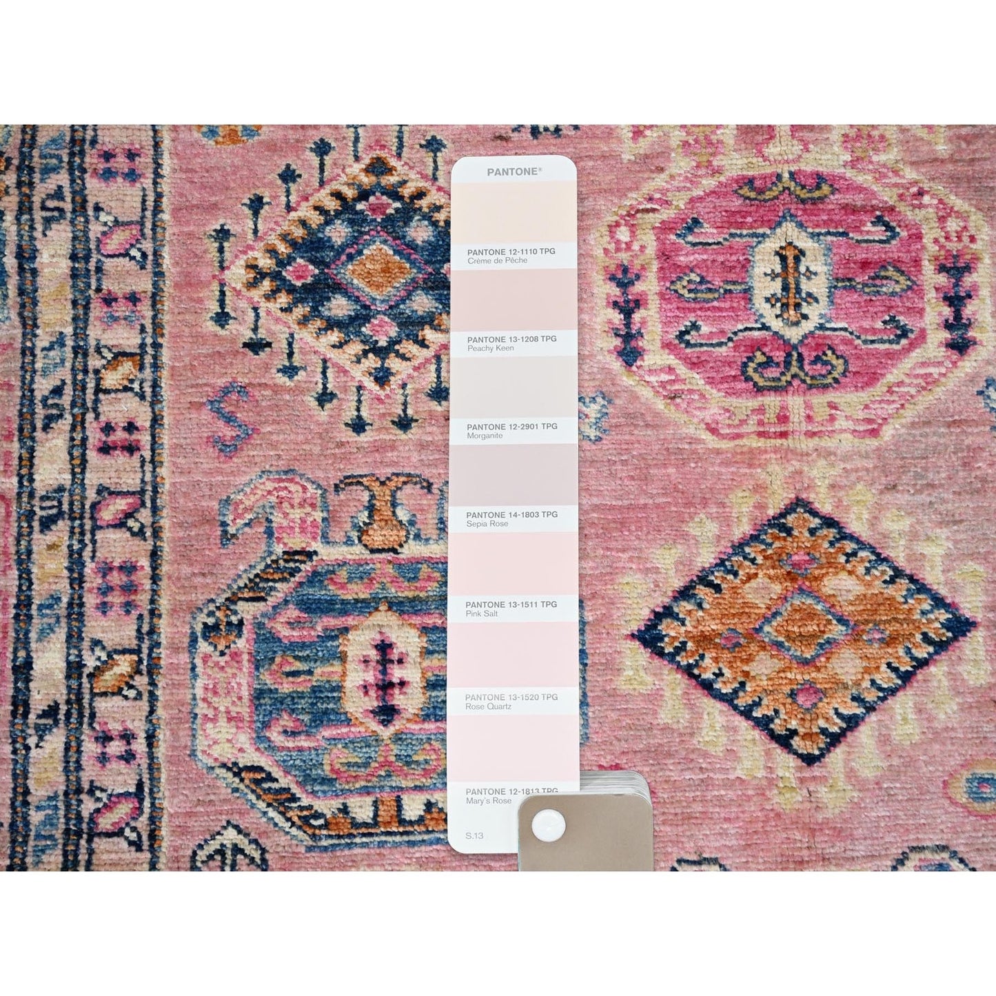 4'X6' Pink Salt Organic Wool Hand Knotted Afghan Super Kazak Rug