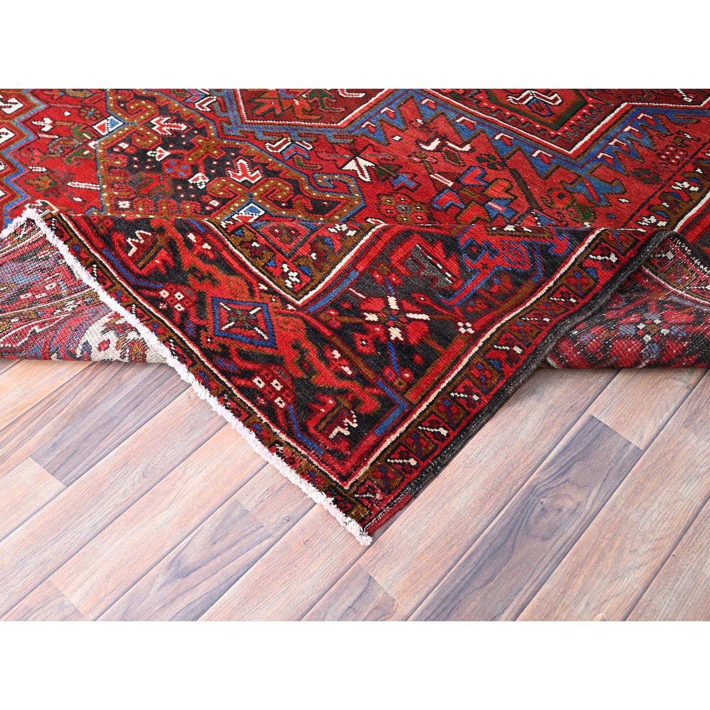 8'X11' Red Abrash Antique Zoroastrian Heris Hand Knotted Pure Wool Rug
