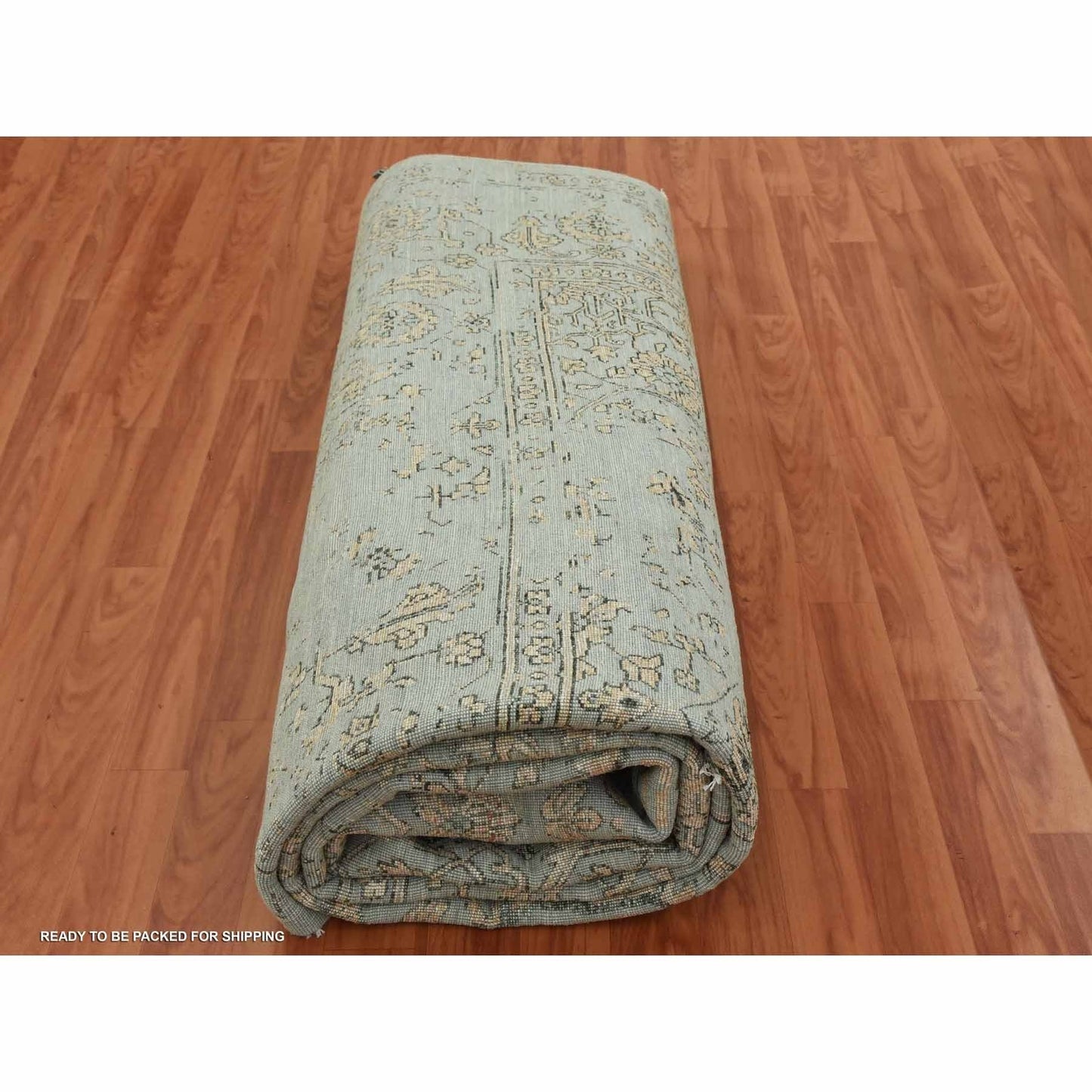 9'X12' Gray Zoroastrian Seeripe Design Wool And Silk Hand Knotted Rug