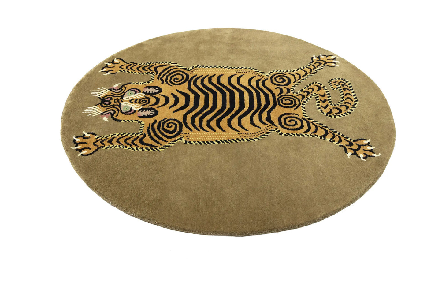 Nepali Round Oriental Rug Tribal Pictorial Style