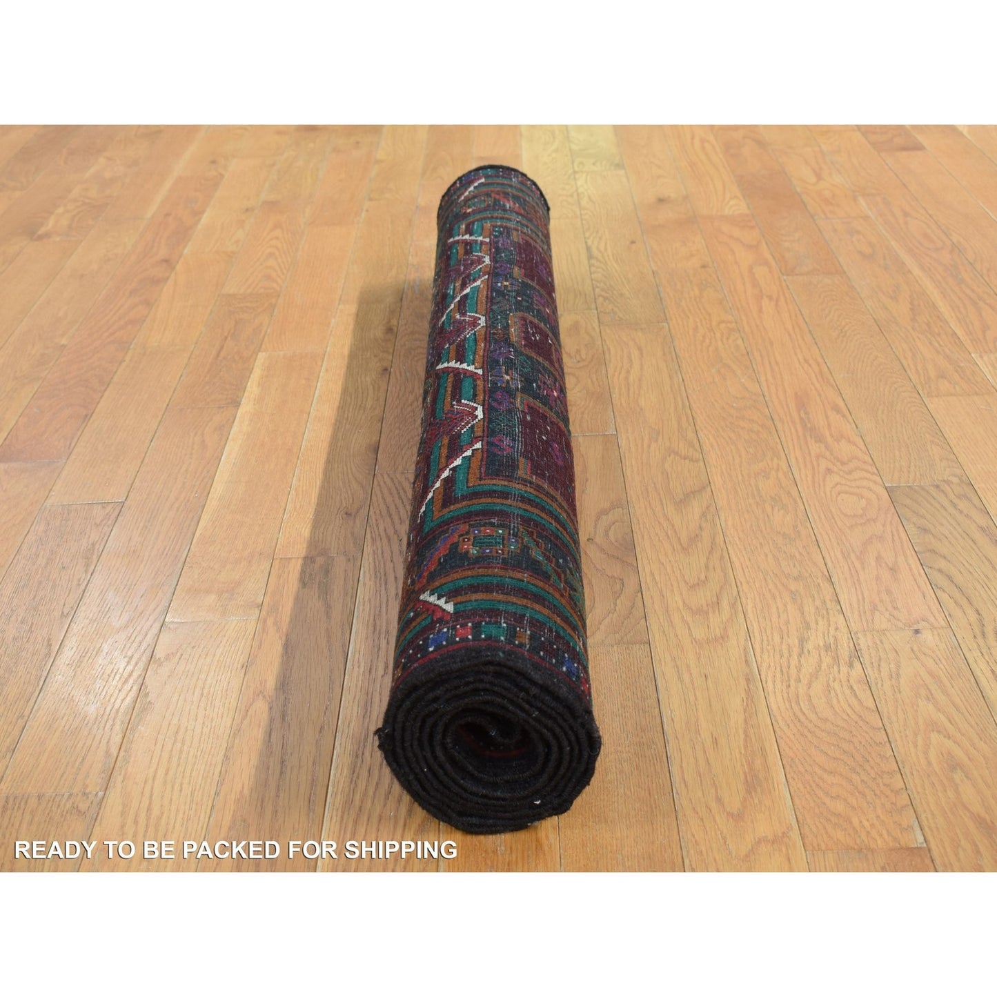3'10"X7' Red Afghan Balooch Geometric Design Pure Wool Hand Knotted Rug