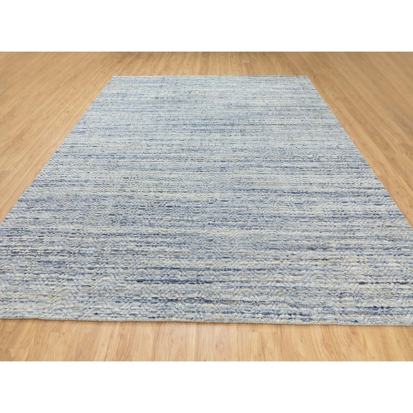 9'X11'9" Modern Blue Hand Loomed Design Organic Wool Oriental Rug