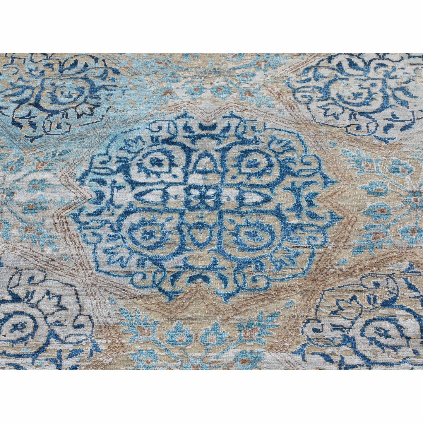 8'10"X12' Gray Snowflake Silk With Textured Wool Oriental Rug