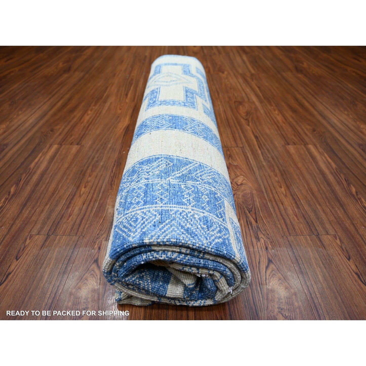 8'X9' Denim Blue Fine Peshawar Wool Hand Knotted Oriental Rug