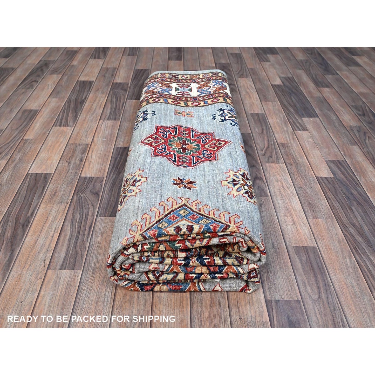 9'X12' Puritan Gray Hand Knotted Soft Wool Super Kazak Oriental Rug