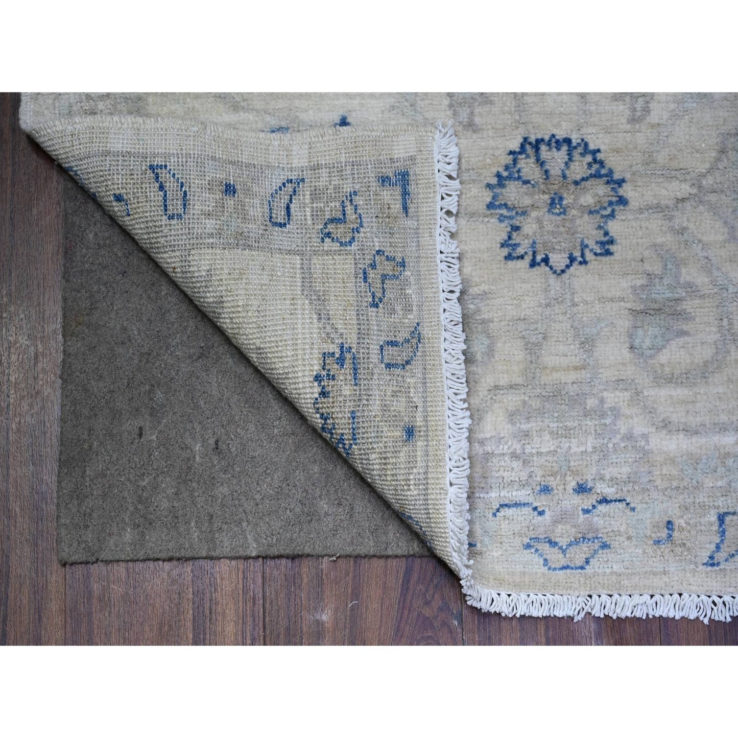 2'8"X11'10" White Hand Knotted Wool White Wash Peshawar Runner Rug