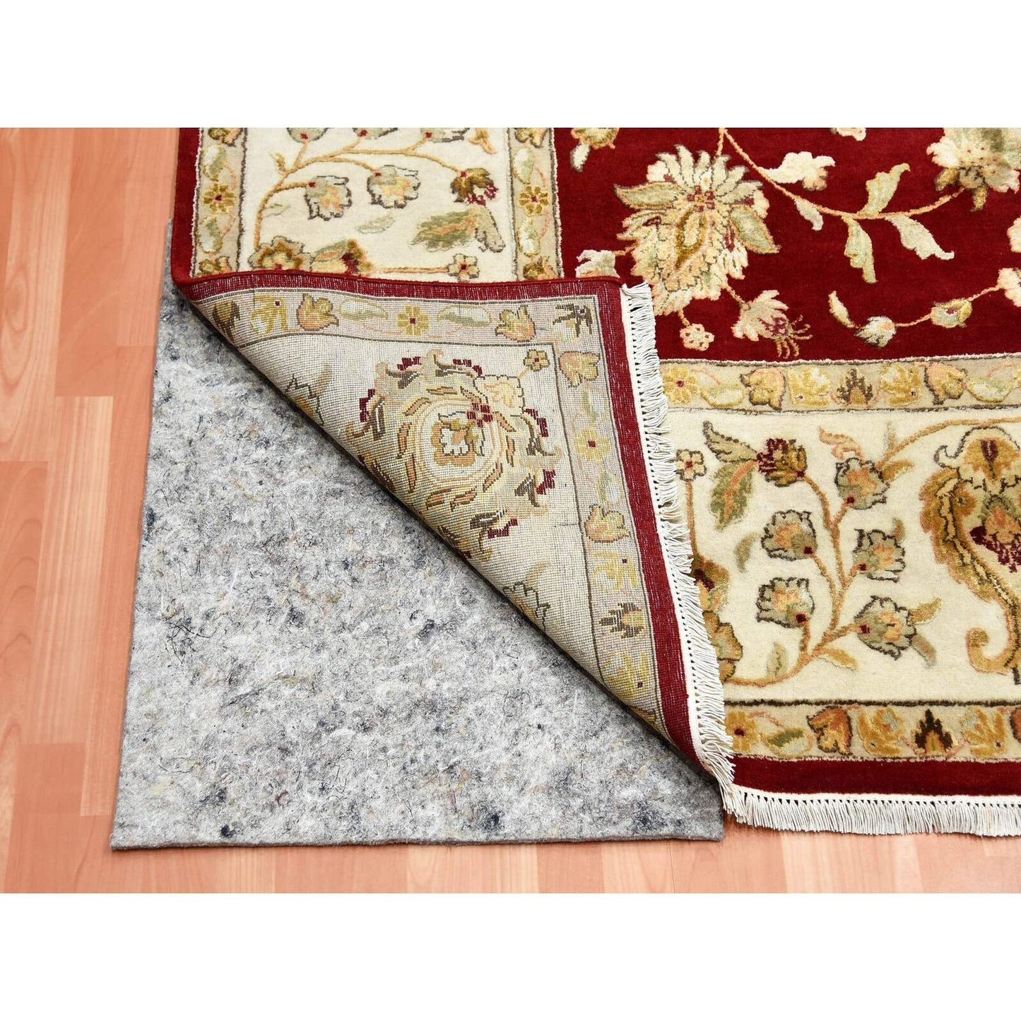 9'X12' Burgundy Red Rajasthan Design Wool And Silk Hand Knotted Rug