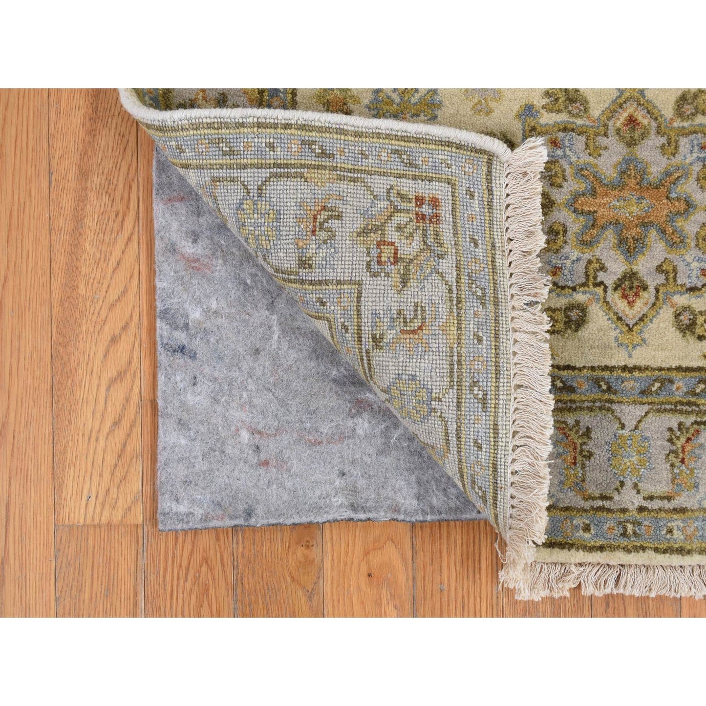 3'X5'1" Acoustic White Wool Hand Knotted Karjihooz Design Runner Rug