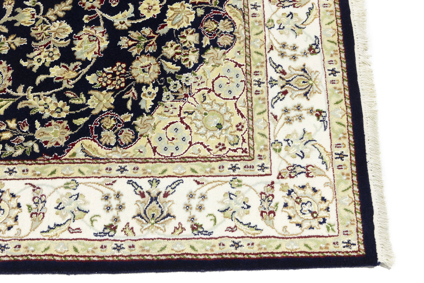 Indo Nain Oriental Rug Handmade Wool Carpet Blue