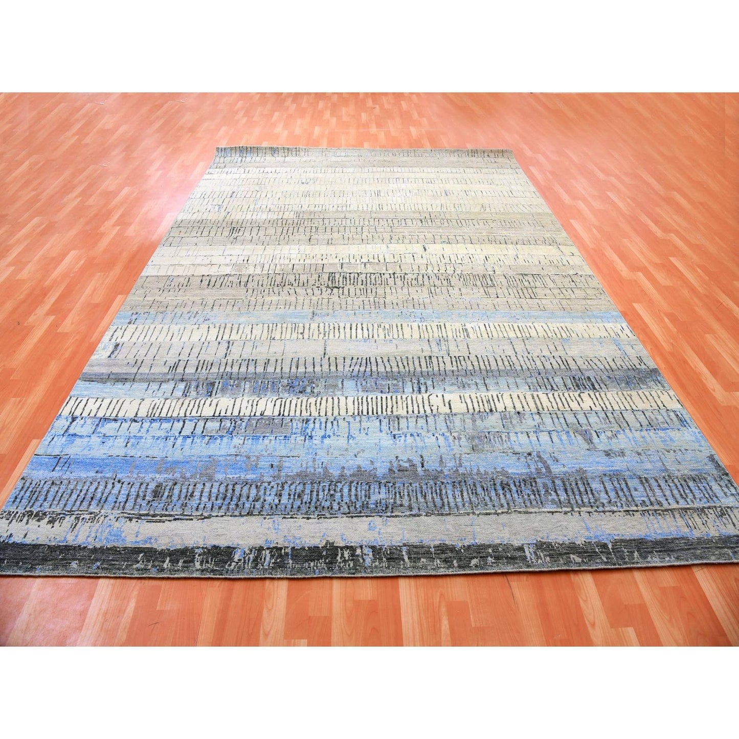 9'X12'5" Gray Brick Design Pure Wool Hand Knotted Oriental Rug