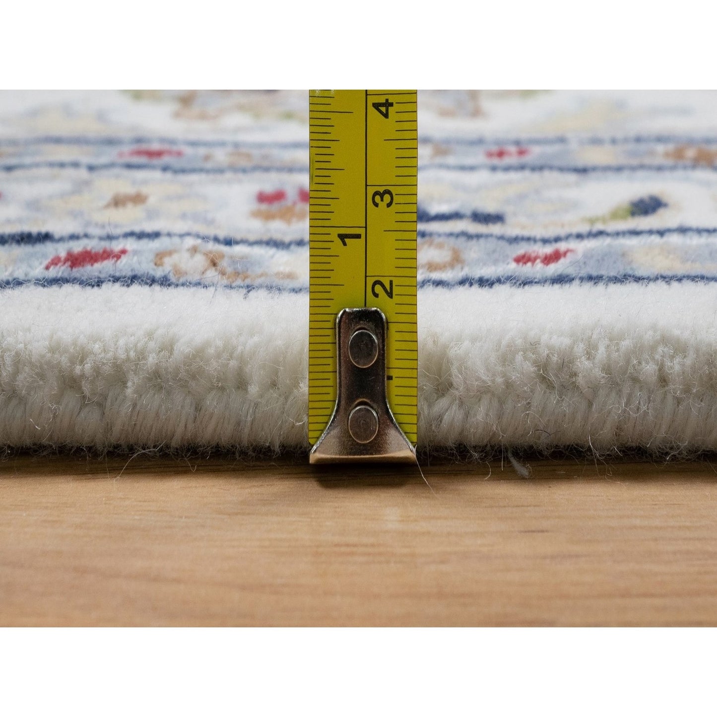 7'10"X10'3" Ivory Nain With Flower Pattern Wool And Silk Hand Knotted Rug