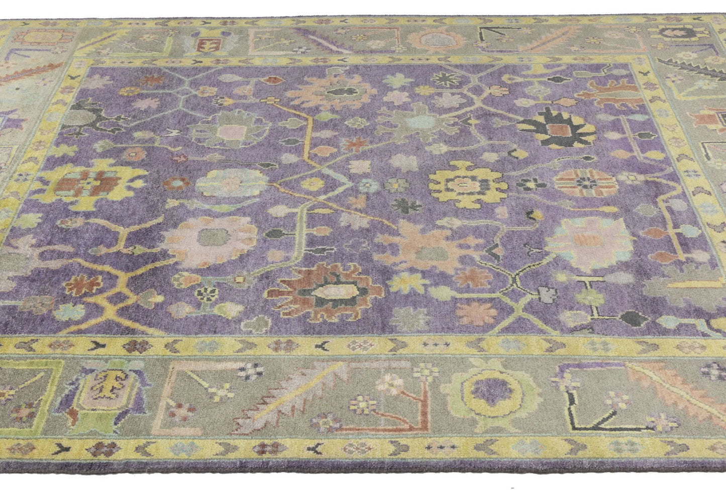 Hand-Knotted Muted Oushak Rug Colorfast Oriental