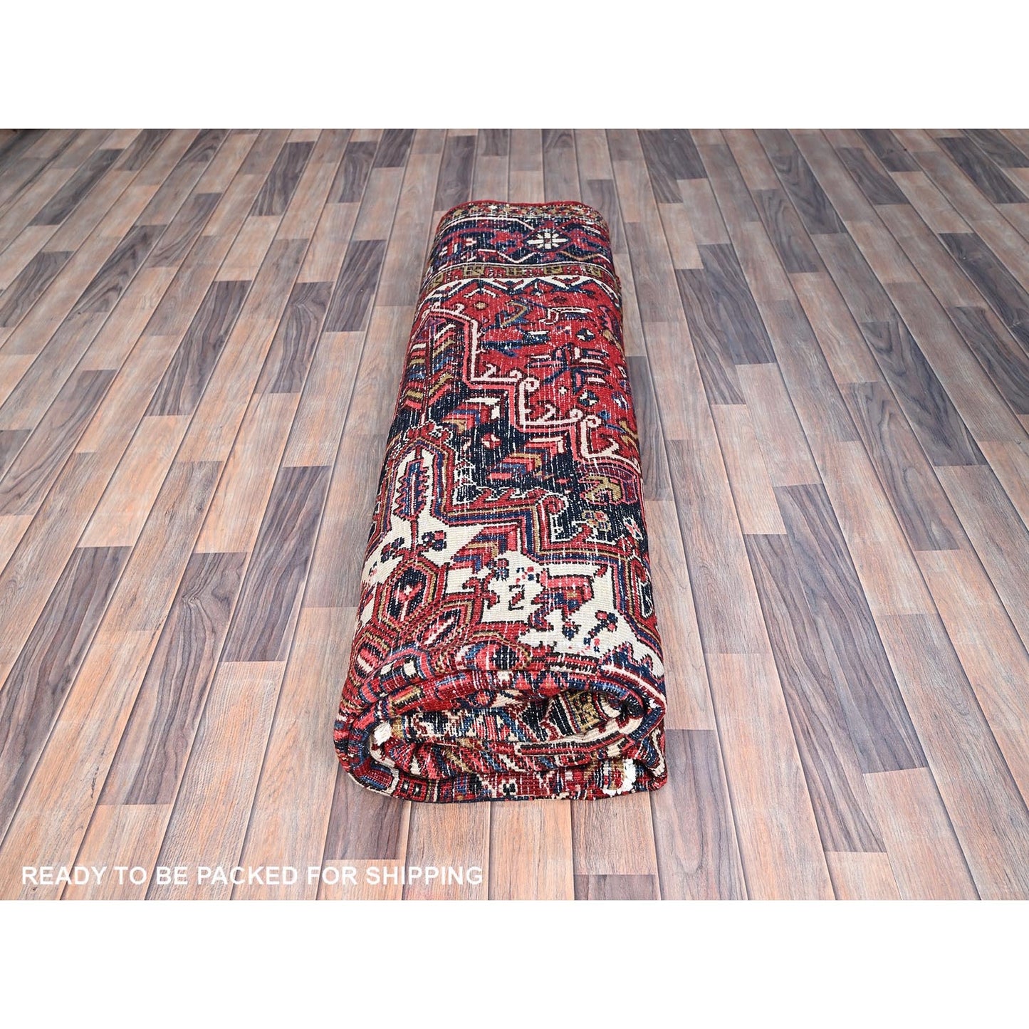 9'X11'3" Locomotive Red Antique Heris Village Design Wool Oriental Rug