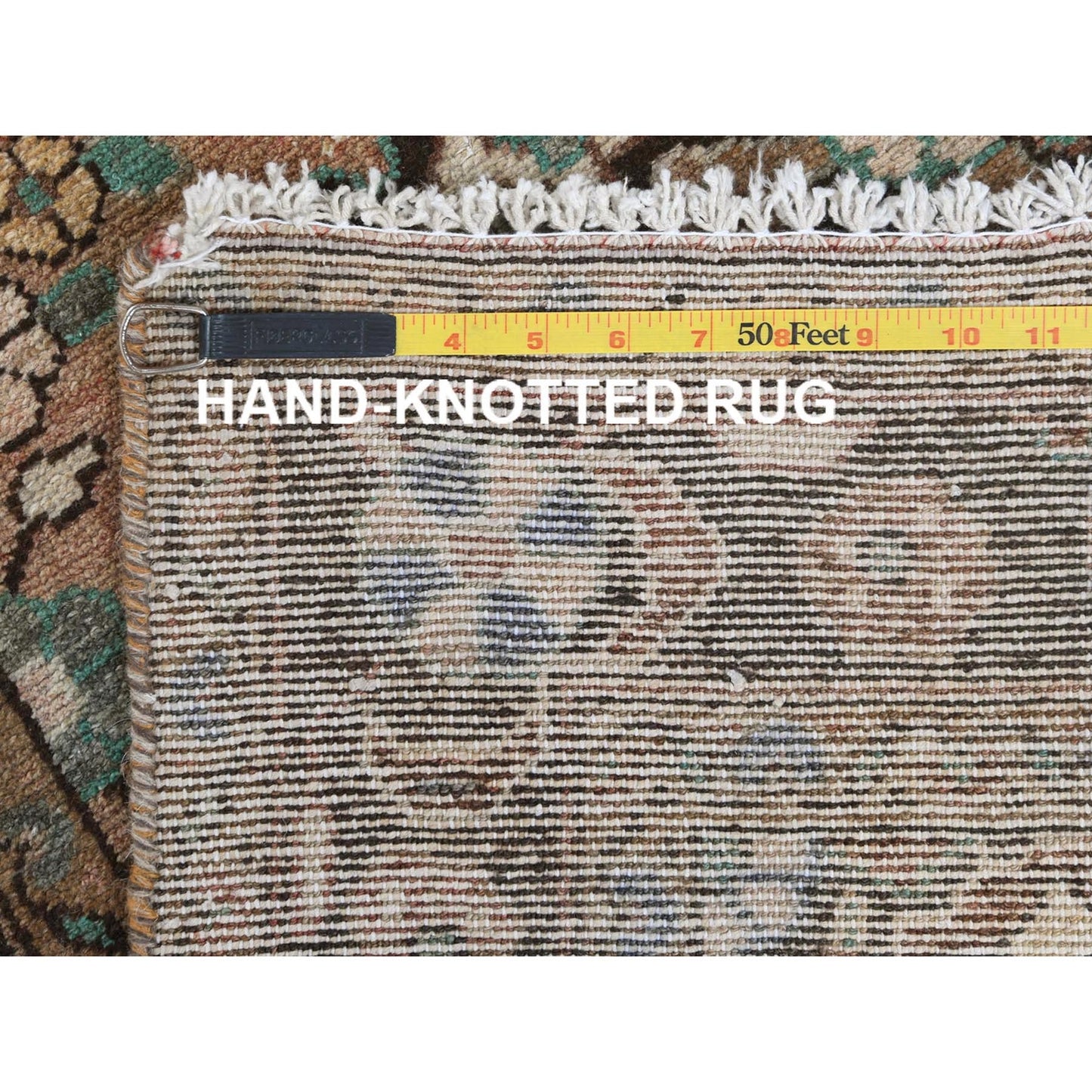 3'3"X10'4" Brown Vintage Farsian Worn Wool Hand Knotted Runner Rug