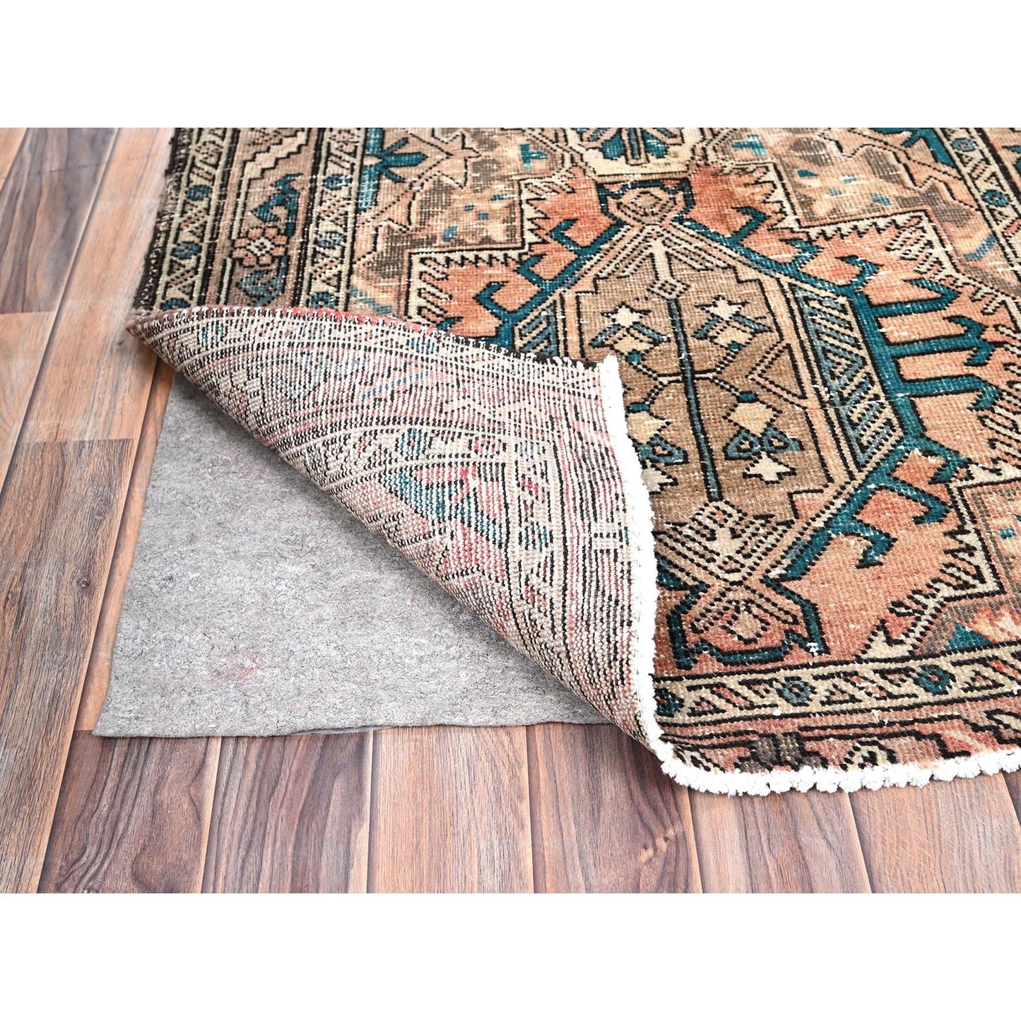 3'2"X10'9" Fenugreek Brown Clean Vintage Karjihooz Hand Knotted Wool Rug