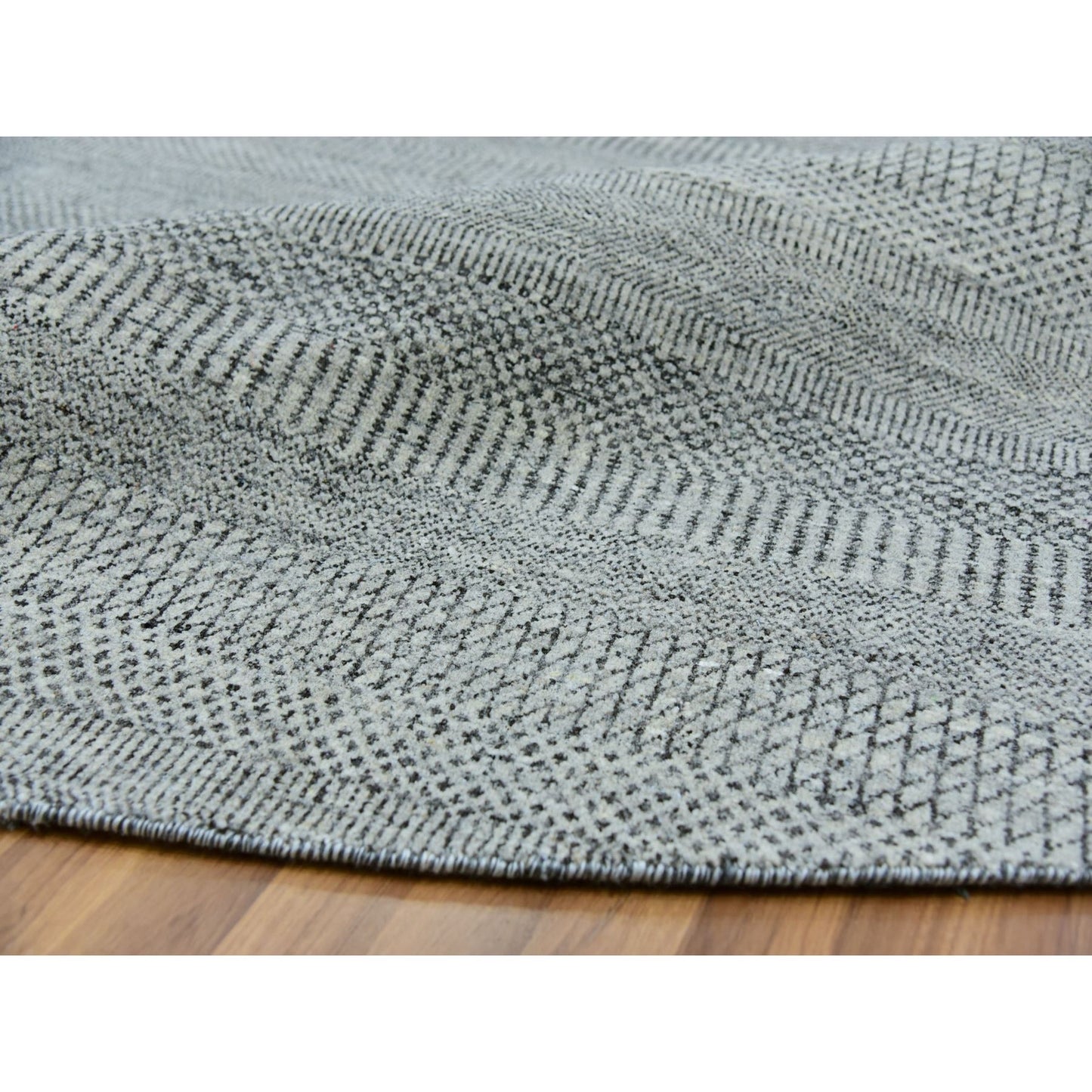 12'X12' Shower Gray Undyed Wool Grass Design Hand Knotted Round Rug