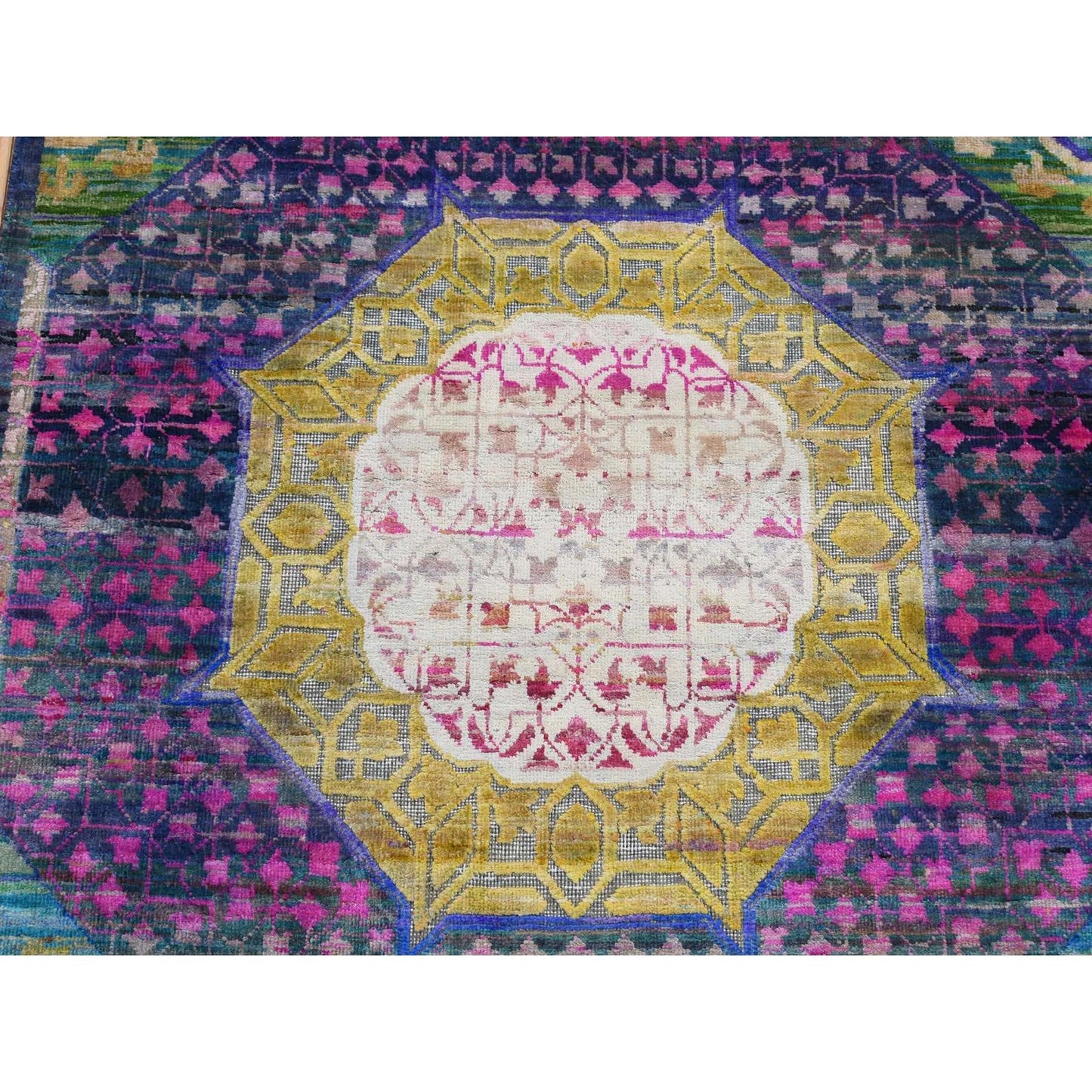 3'1"X16'1" Colorful Mamluk Design Silk With Wool Runner Hand Knotted Rug