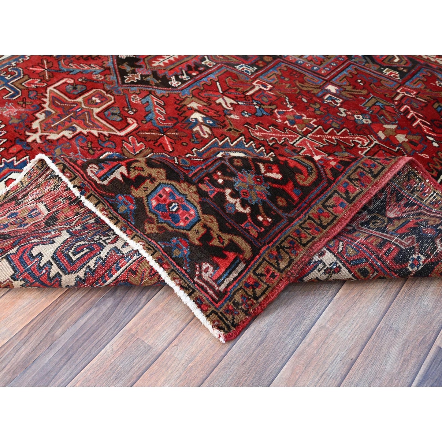 8'2"X10'10" Red Centre Geometric Medallion Cropped Thin Oriental Rug