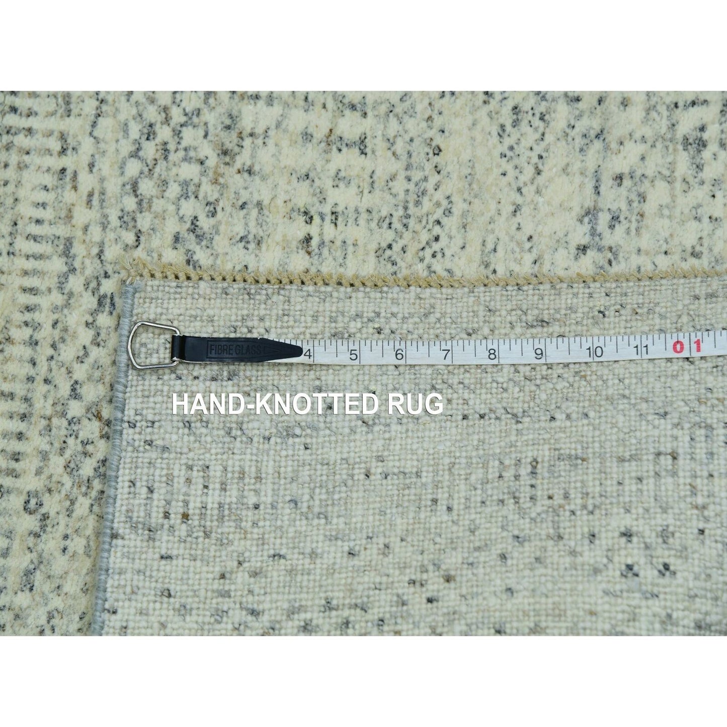 2'6"X10'1" Moderne White Hand Knotted Modern Grass 100% Wool Runner Rug