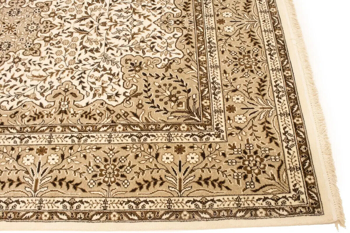 Handmade Vintage Style Cream Floral Kirman Rug