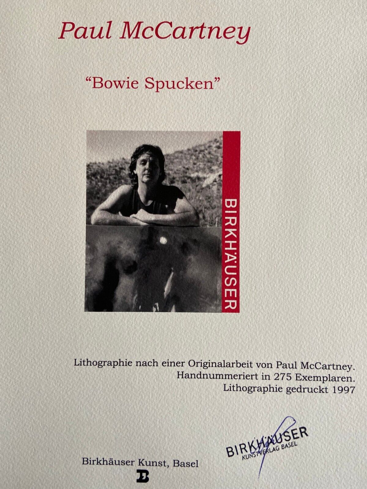 Paul Mccartney 'Eulogy To David Bowie' Lithograph