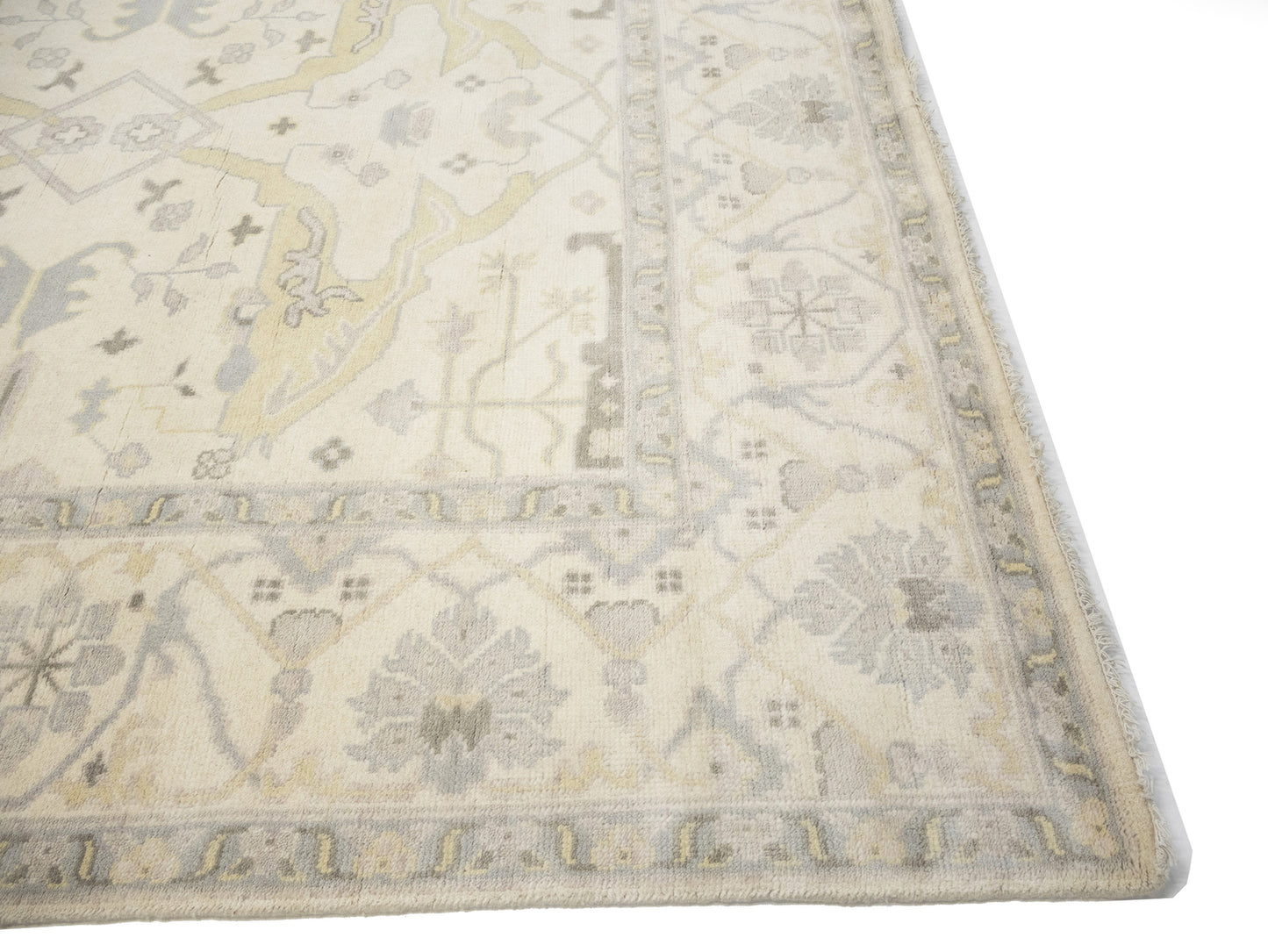 Hand-Knotted Wool Floral Oushak Oriental Rug Rare