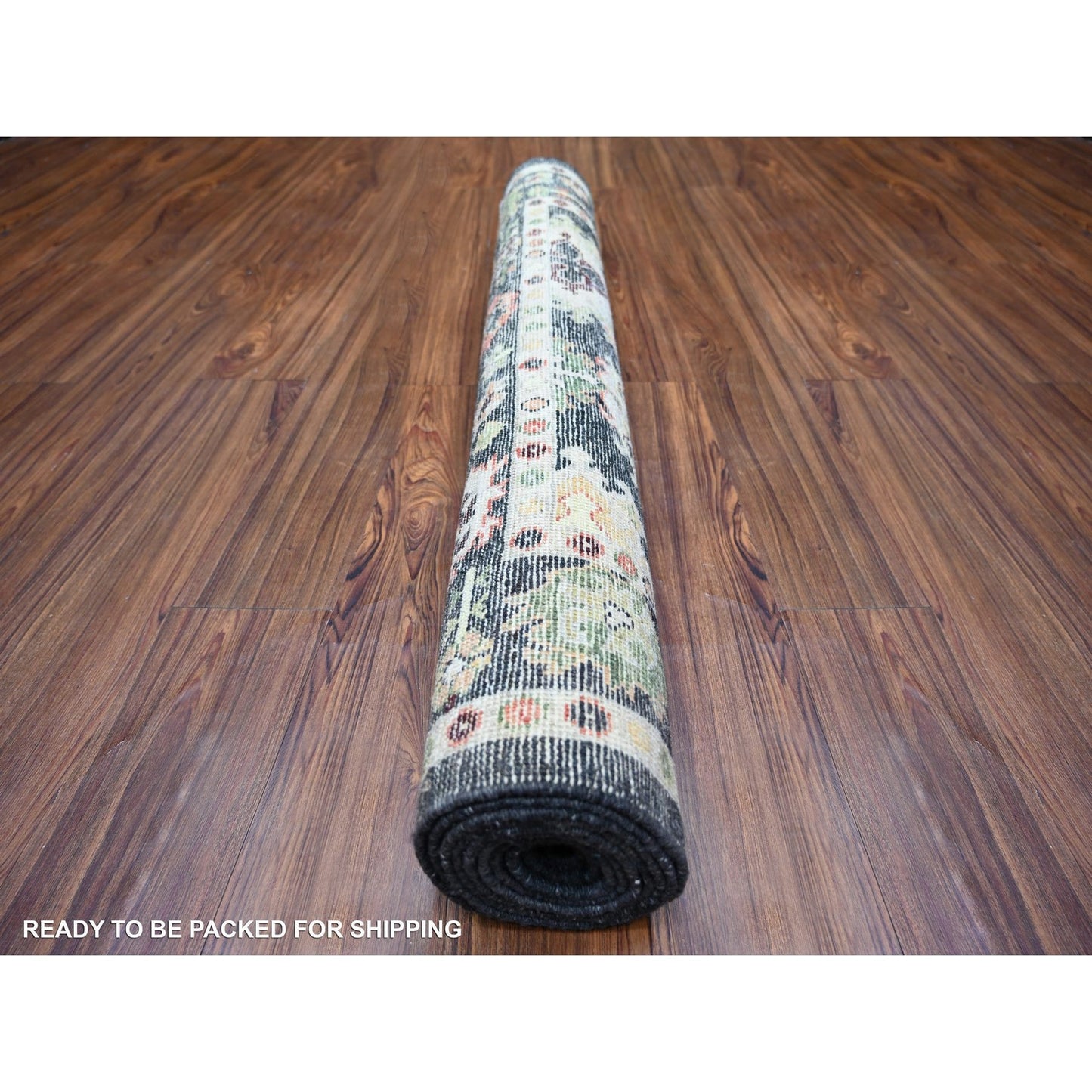4'2"X9'6" Black Afghan Angora Oushak Wool Hand Knotted Wide Runner Rug