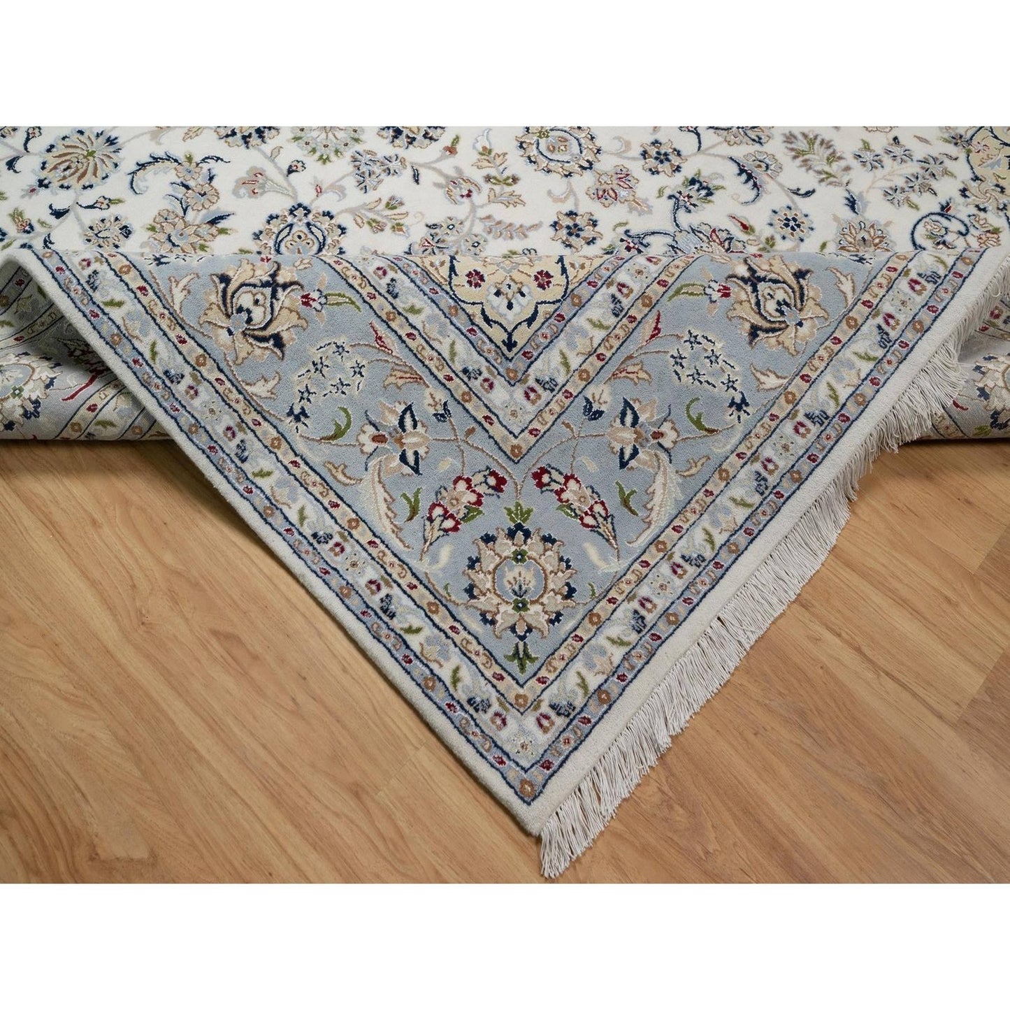 8'7"X12' Ivory Wool And Silk Nain Medallion Design Hand Knotted Rug