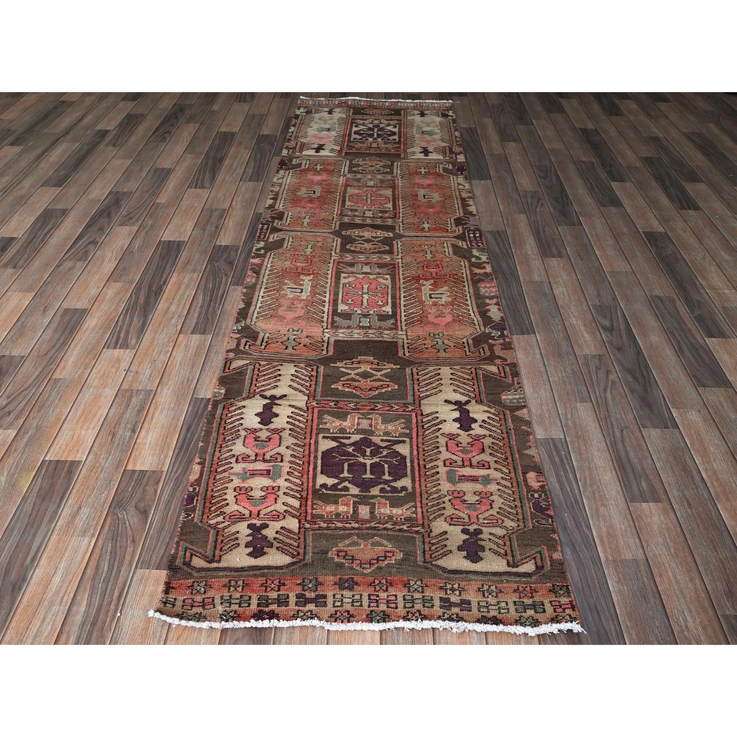 2'7"X9'1" Peach Vintage Zoroastrianheris Hand Knotted Pure Wool Runner Rug