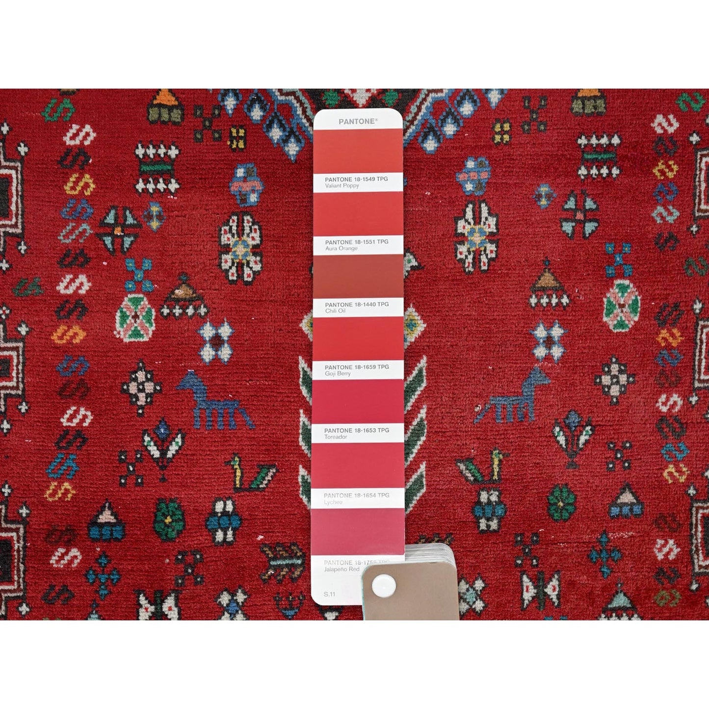 3'5"X8'2" Red Vintage Zoroastrian Sheeraz Hand Knotted Pure Wool Runner Rug