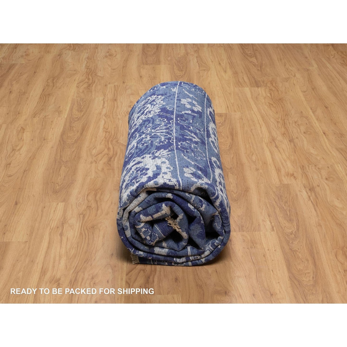9'X12'3" Yale Blue Tebraz With Leaf Motifs Hand Knotted Wool And Silk Rug