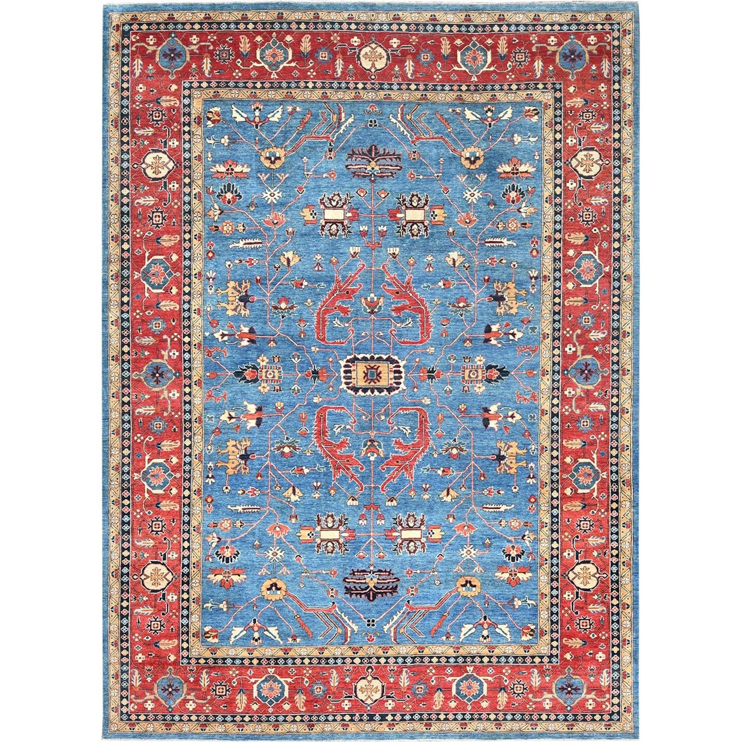9'10"X13'6" Blue Afghan Peshawar Heris Wool Hand Knotted Oriental Rug