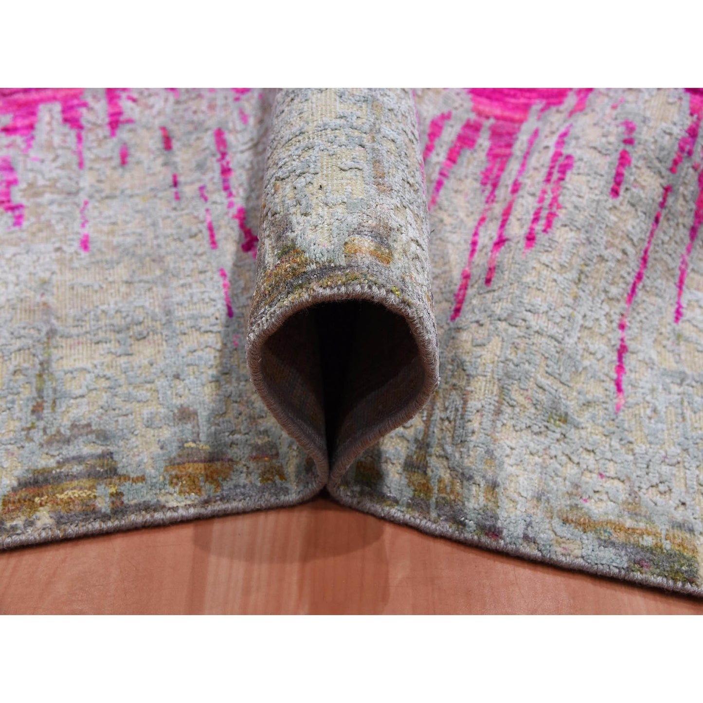 9'1"X12' Ivory The Cardiac Sari Silk With Wool Hand Knotted Rug