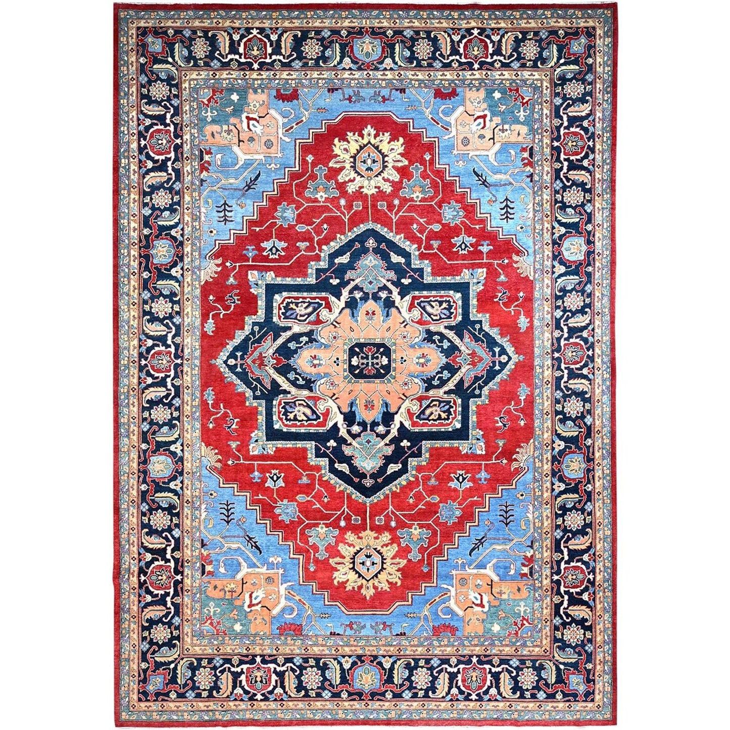 12'X17'2" Venetian Red Hand Knotted Wool Seeripe And Heris Oversized Rug