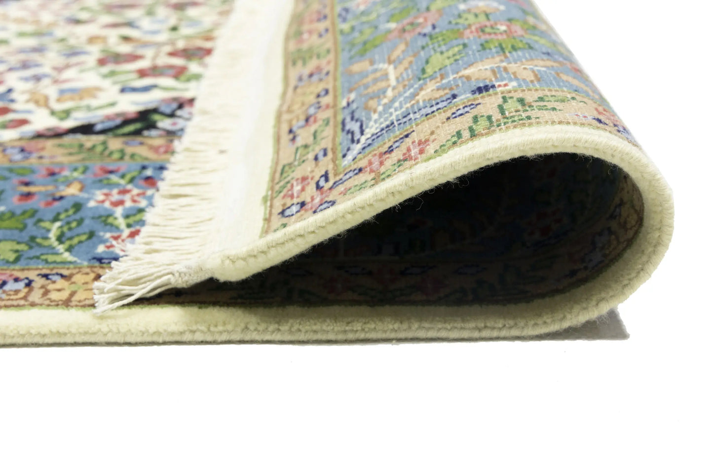 Handmade Kirman Oriental Rug Cream & Blue Floral