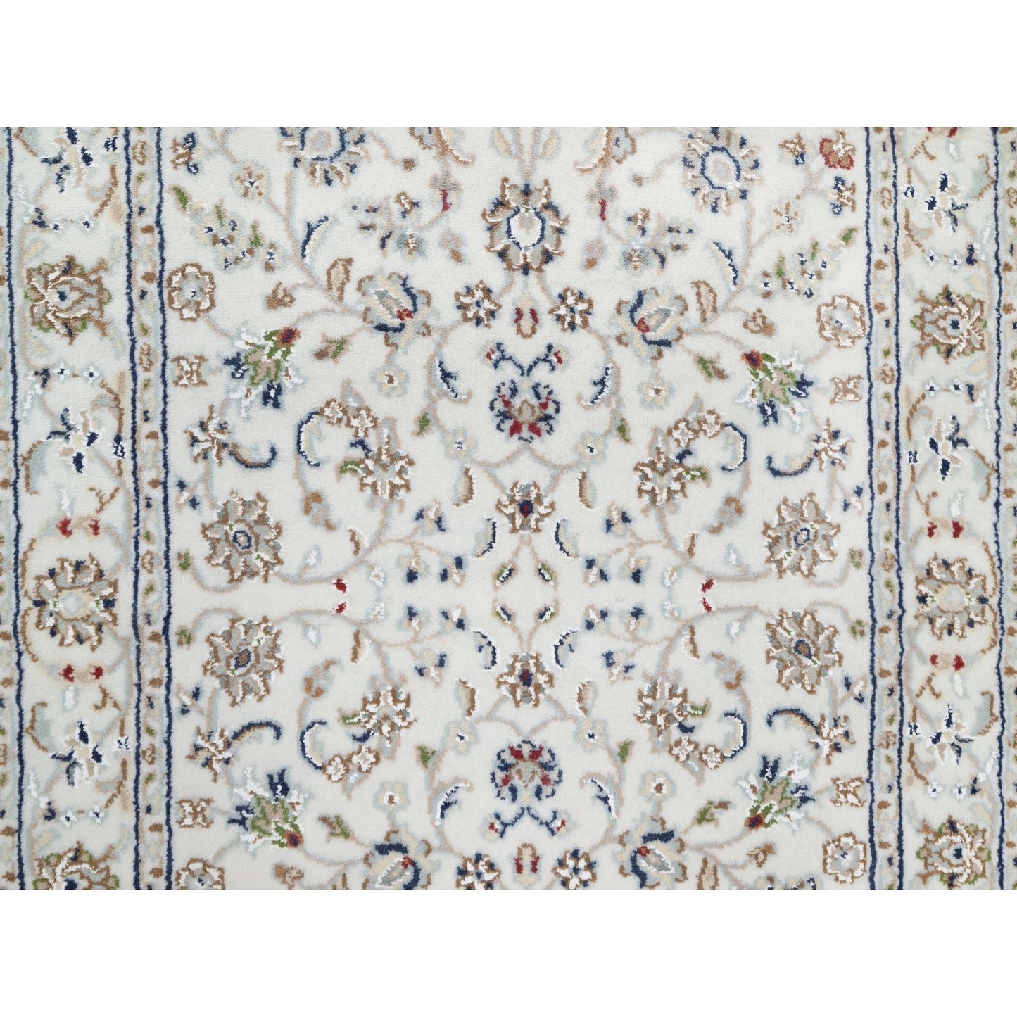2'7"X12'2" White 250 Kpsi Wool And Silk Nain Hand Knotted Runner Rug