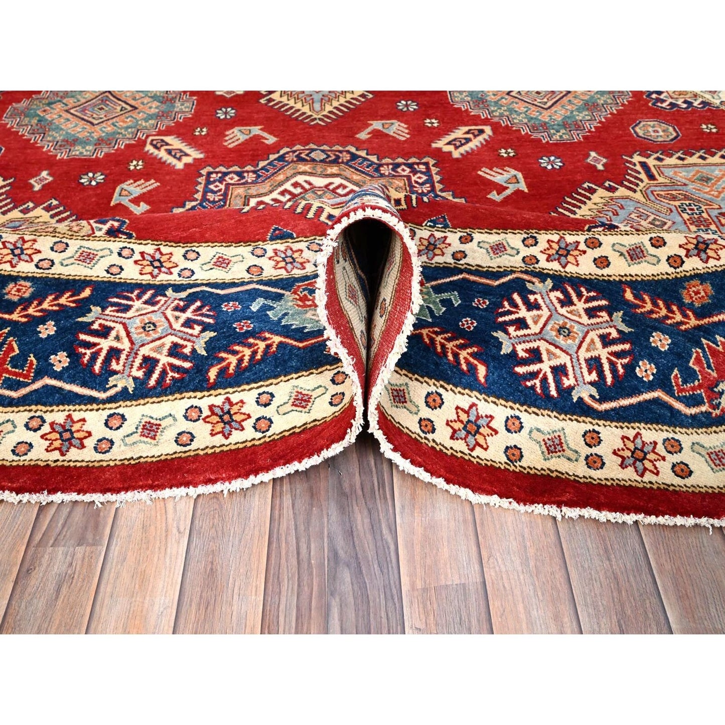 9'X9' Rufous Red Special Kazak Wool Hand Knotted Round Rug